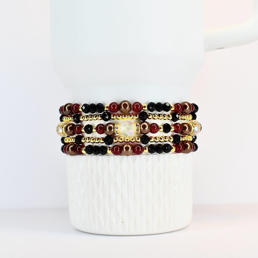 Black Snakeskin Luxe Bracelet Collection with Brown Accent Beads