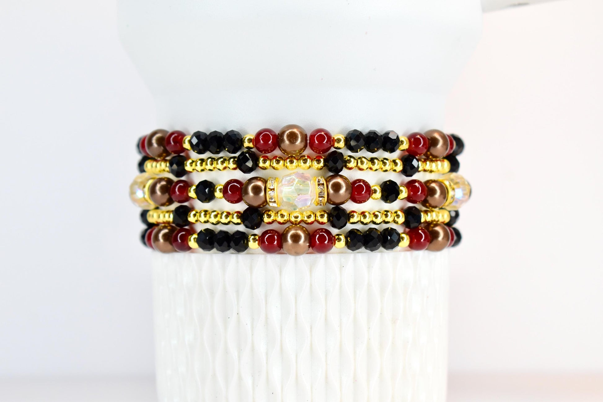 Black Snakeskin Luxe Bracelet Collection with Brown Accent Beads