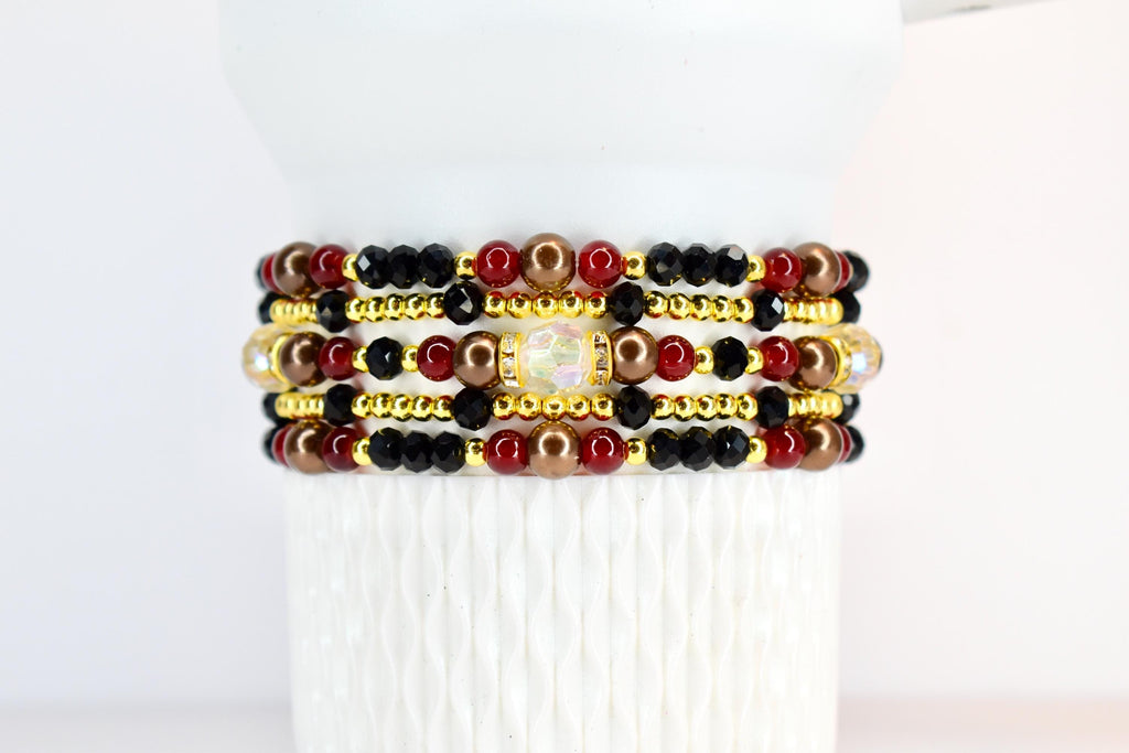 Black Snakeskin Luxe Bracelet Collection with Brown Accent Beads