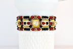 Black Snakeskin Luxe Bracelet Collection with Brown Accent Beads