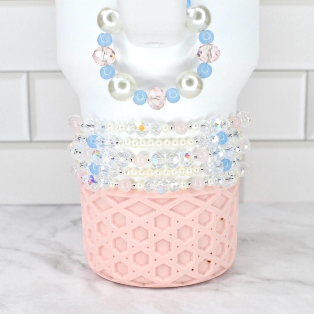 Romantic Ocean Bracelet Collection: Pink, Blue and Crystal Beaded Bracelets