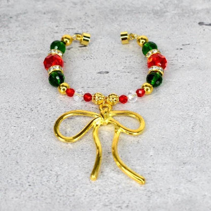 Holiday Botanical Tumbler Handle Charm Bracelet with Gold Bow Charm