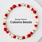 Red and Cream Personalized Beaded Bracelet Stack with Gold and Pearl Accent Beads