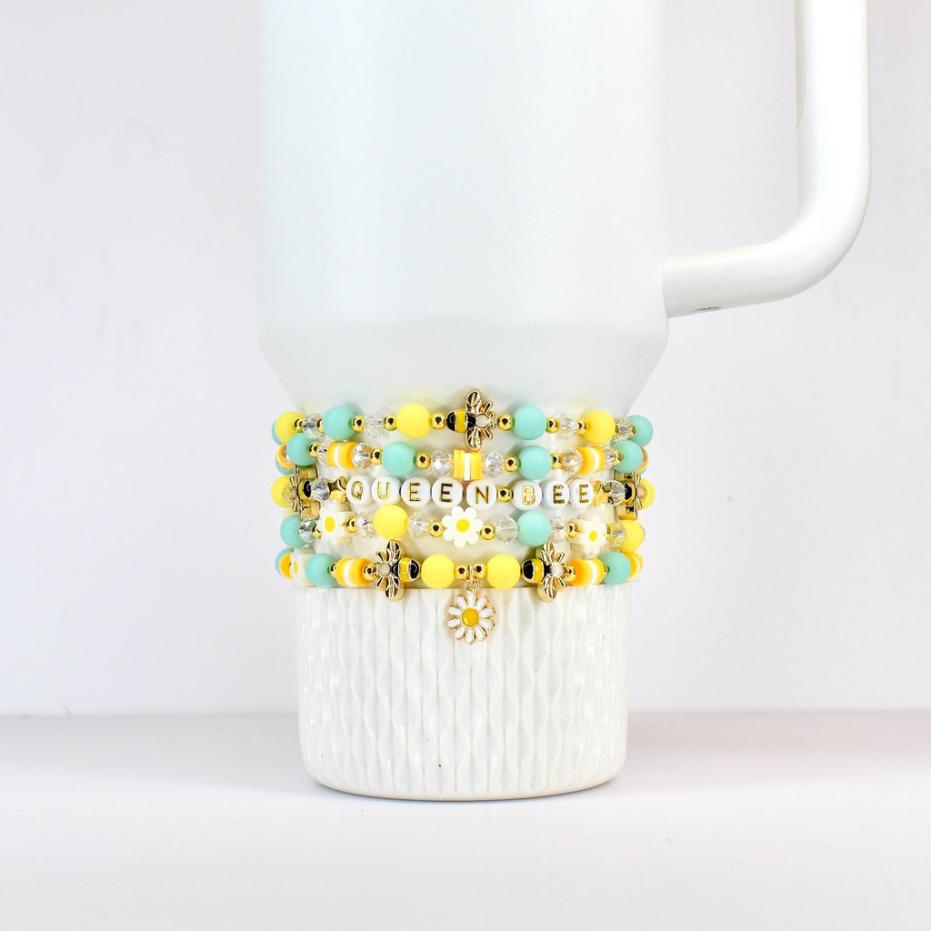 Yellow and Mint Bee Charm Bracelet Collection with Daisy Charm