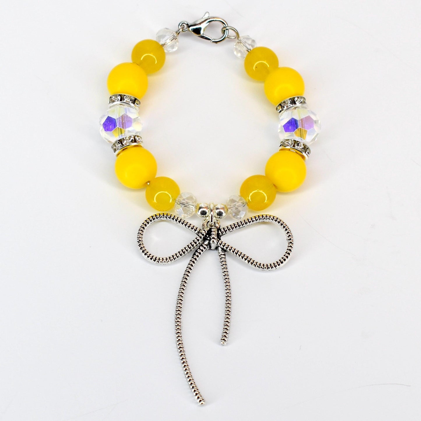 Daffodil Yellow Tumbler Handle Bracelet with Silver Bow Charm