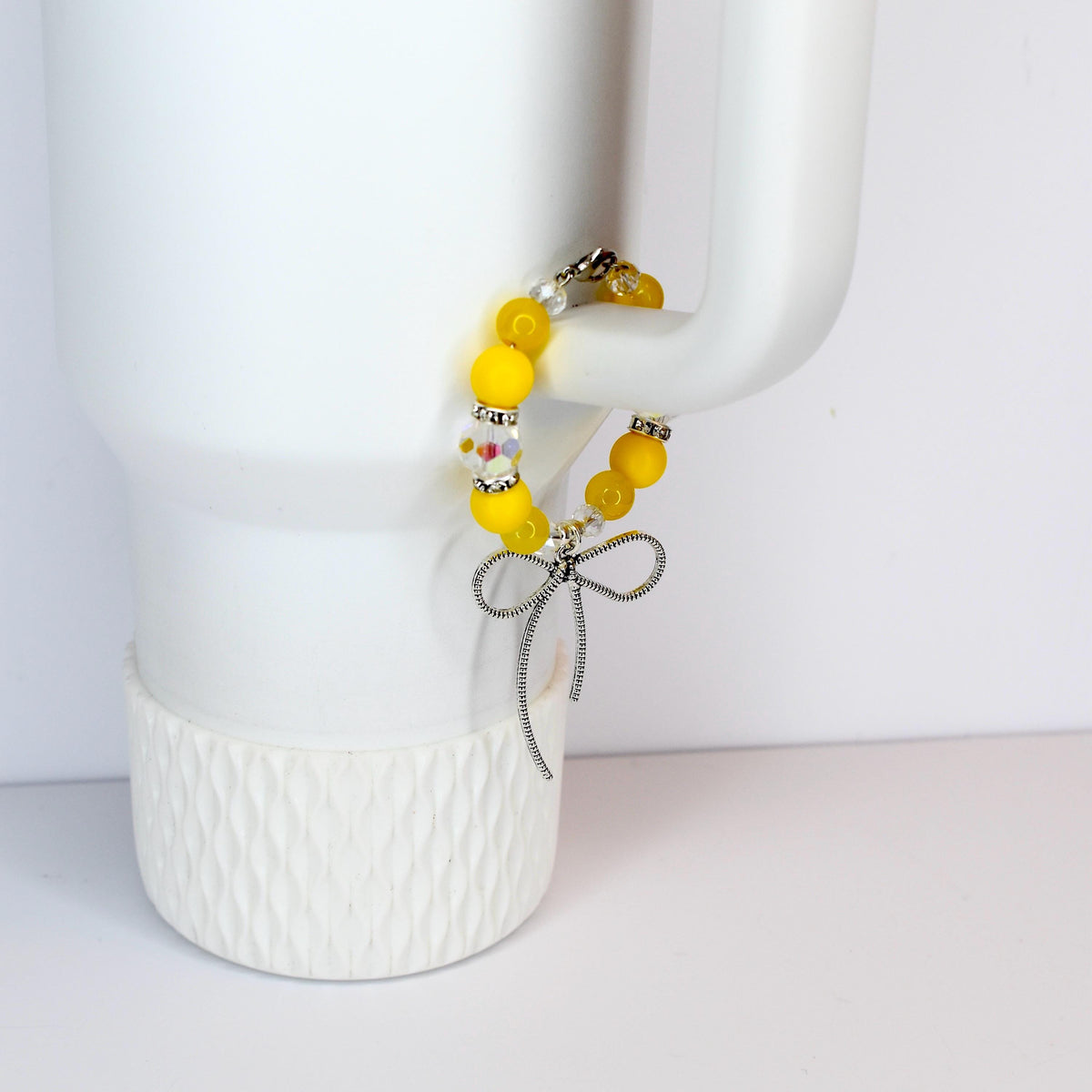 Daffodil Yellow Tumbler Handle Bracelet with Silver Bow Charm