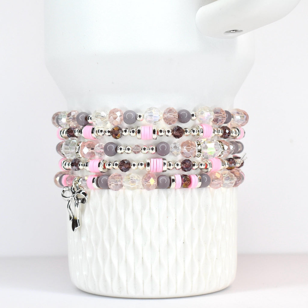 Plum and Pink Bracelet Collection with Crystal and Silver Accents