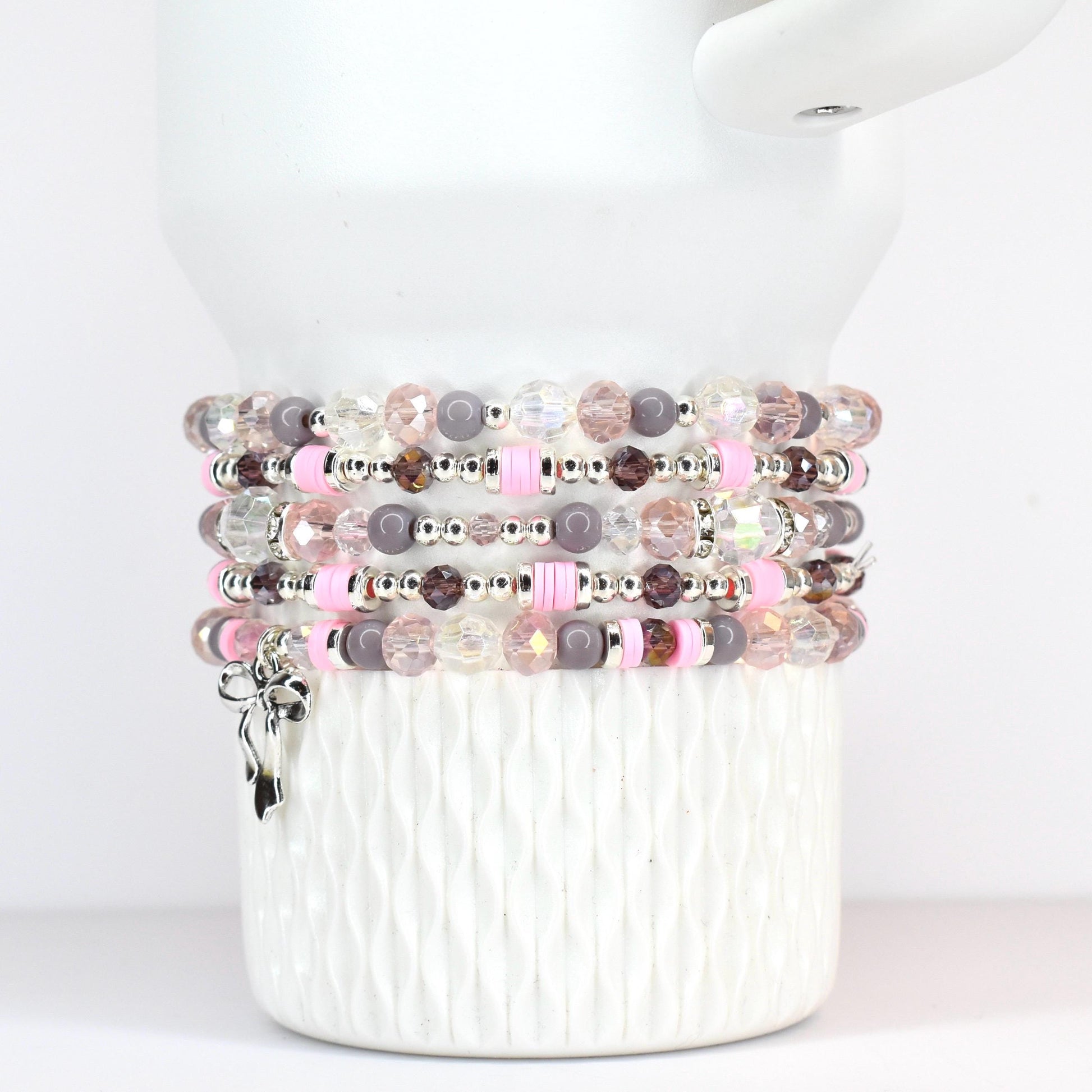 Plum and Pink Bracelet Collection with Crystal and Silver Accents