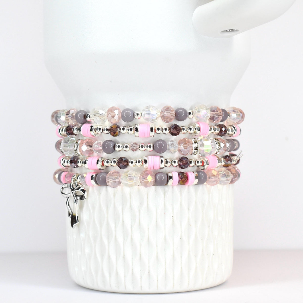 Plum and Pink Bracelet Collection with Crystal and Silver Accents