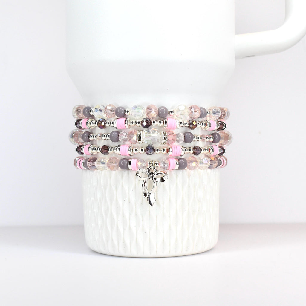 Plum and Pink Bracelet Collection with Crystal and Silver Accents