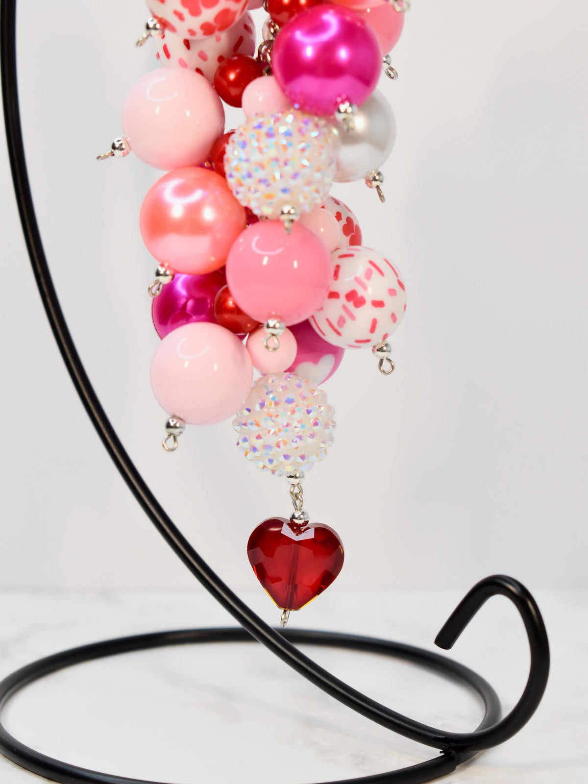 Pink Beaded Straw or Bag Charm: Valentine's Keychain Accessory