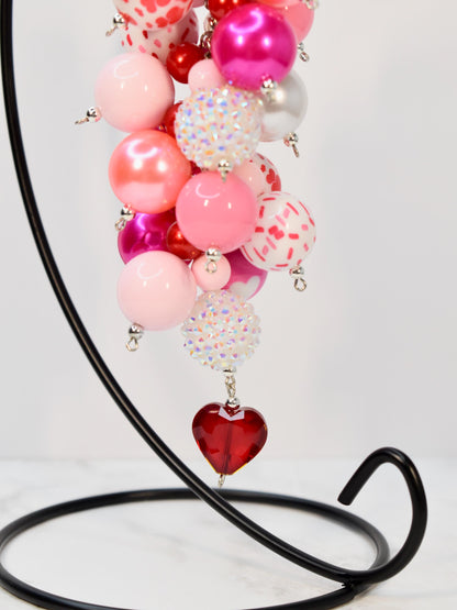 Pink Beaded Straw or Bag Charm: Valentine's Keychain Accessory