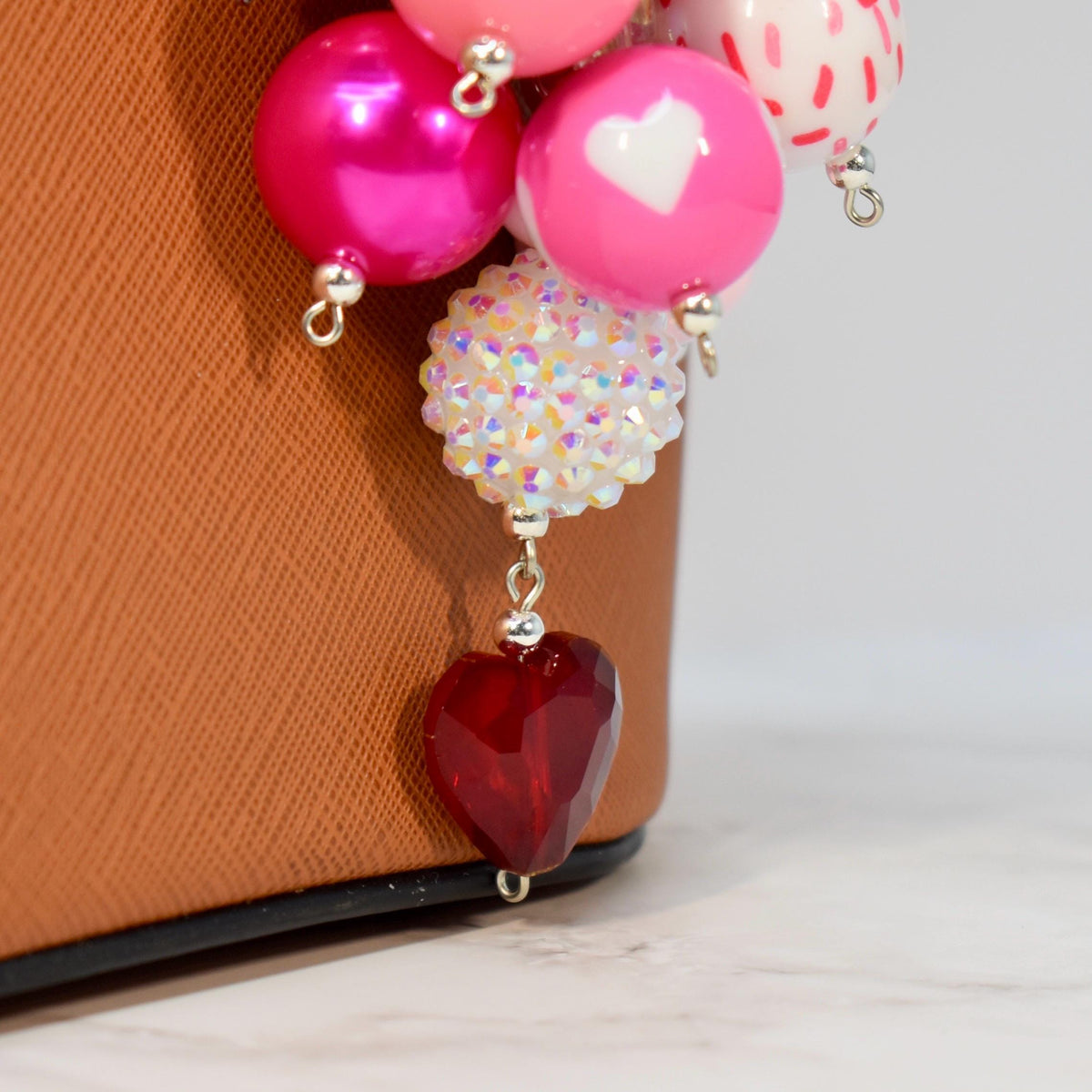 Pink Beaded Straw or Bag Charm: Valentine's Keychain Accessory