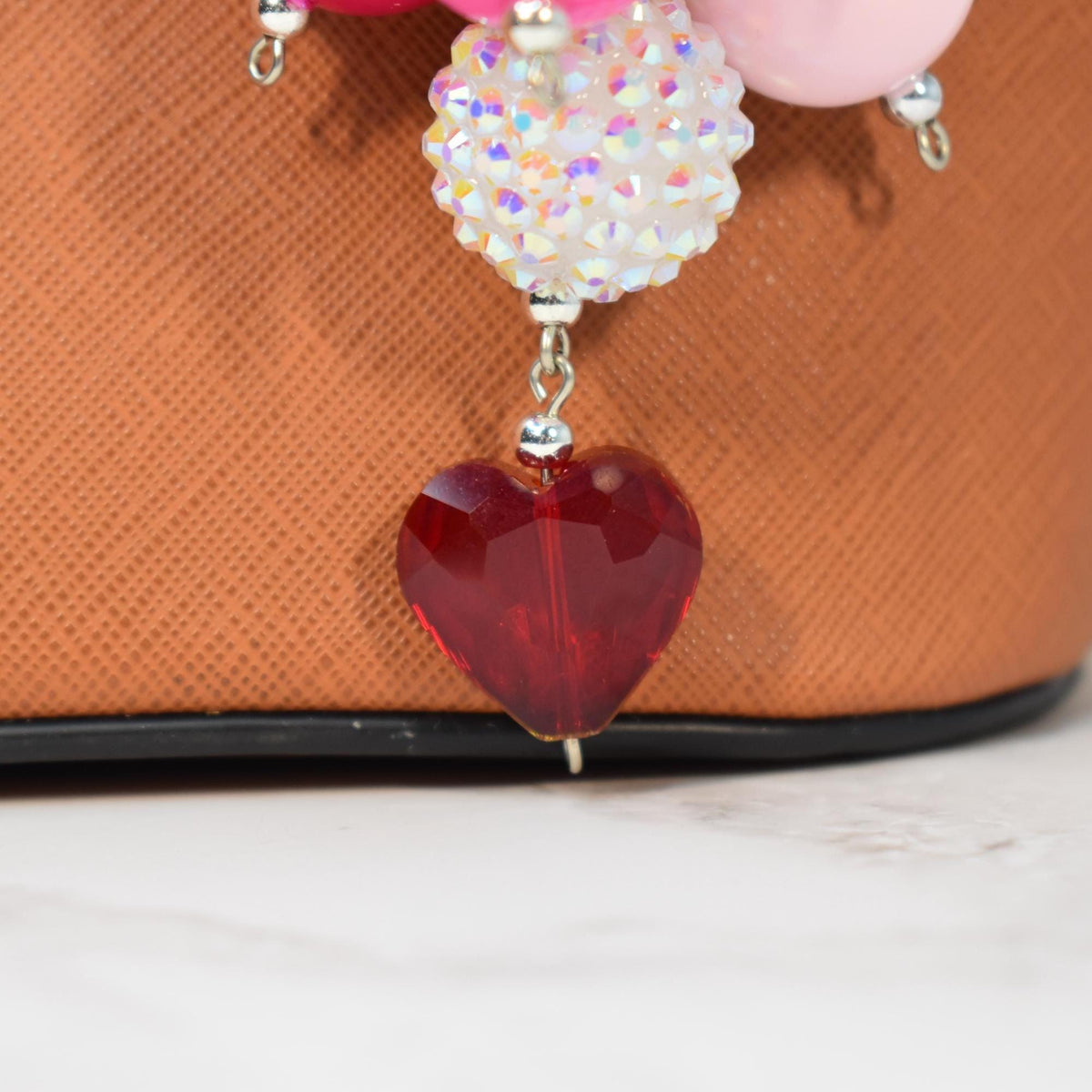 Pink Beaded Straw or Bag Charm: Valentine's Keychain Accessory