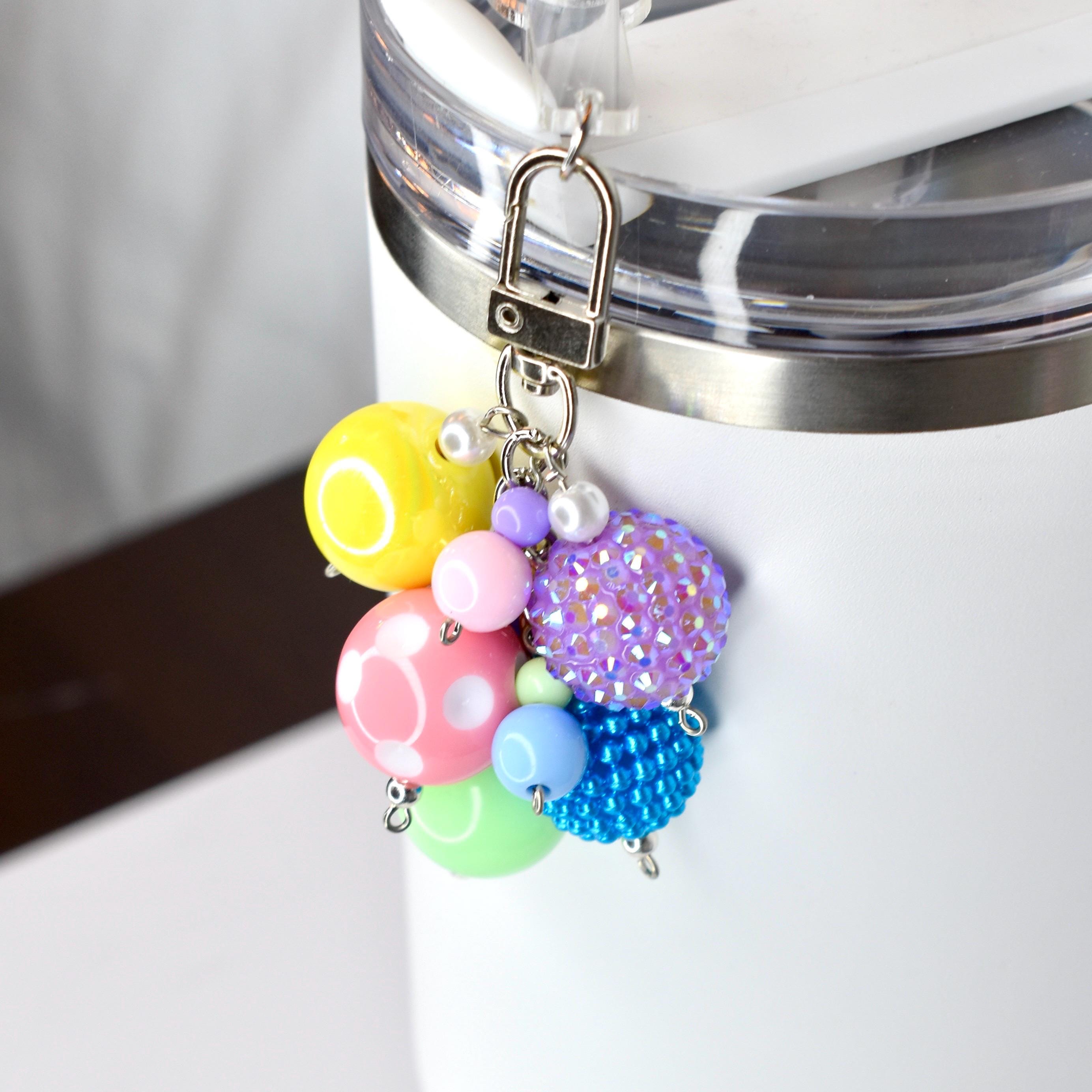 Pastel Spring Tumbler Straw Charm: Colorful Beaded Cup Accessory in Three Sizes