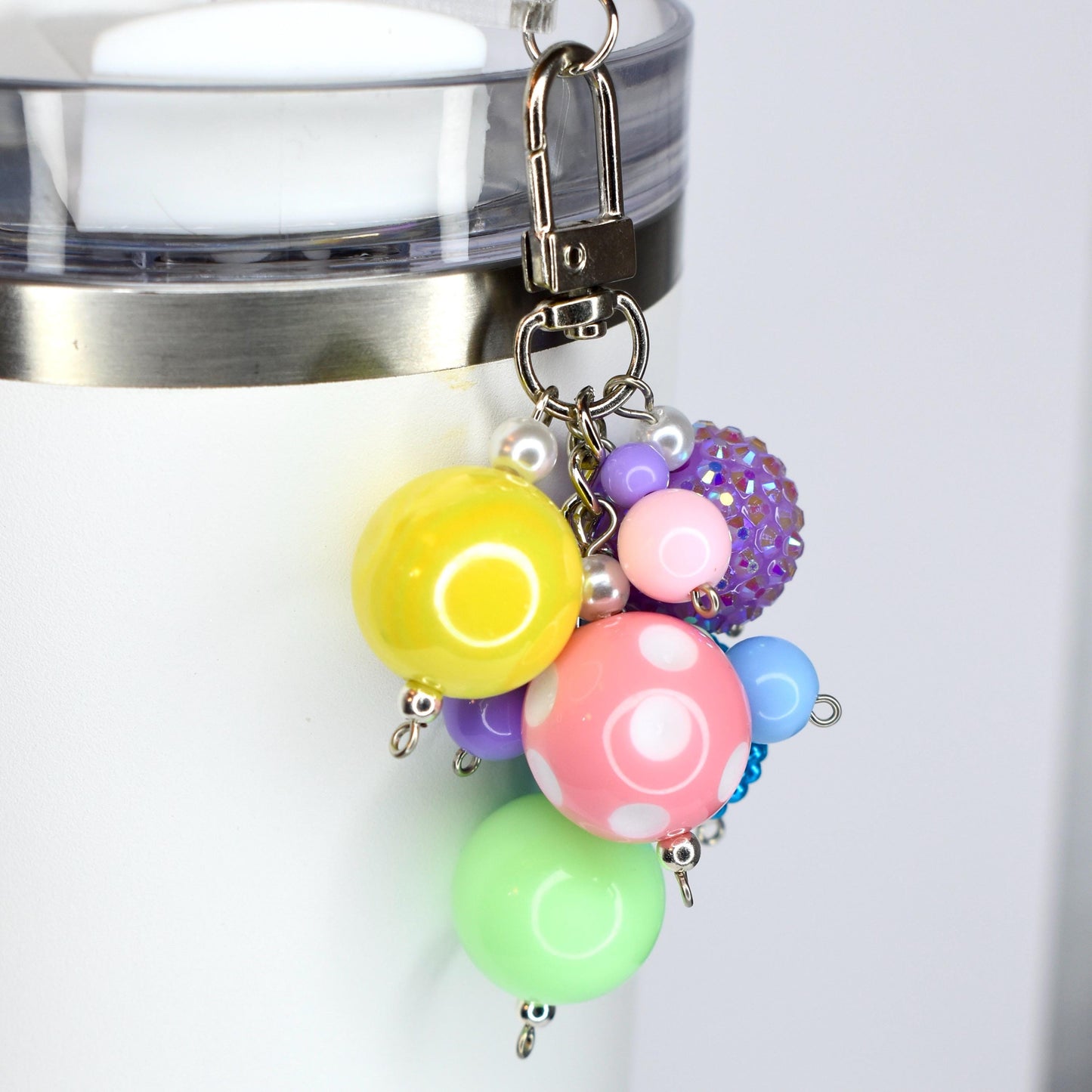 Pastel Spring Tumbler Straw Charm: Colorful Beaded Cup Accessory in Three Sizes