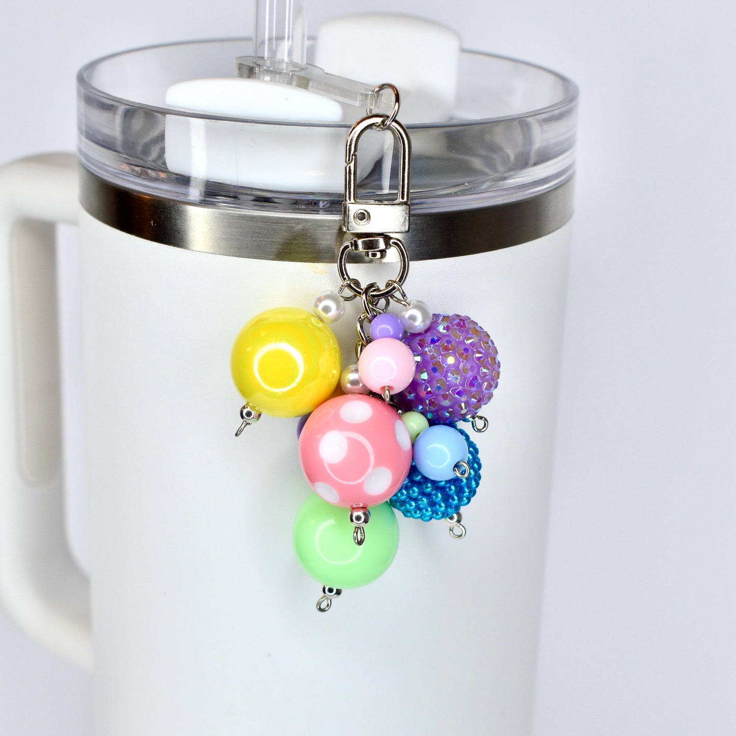 Pastel Spring Tumbler Straw Charm: Colorful Beaded Cup Accessory in Three Sizes