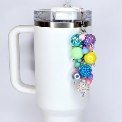 Pastel Spring Tumbler Straw Charm: Colorful Beaded Cup Accessory in Three Sizes