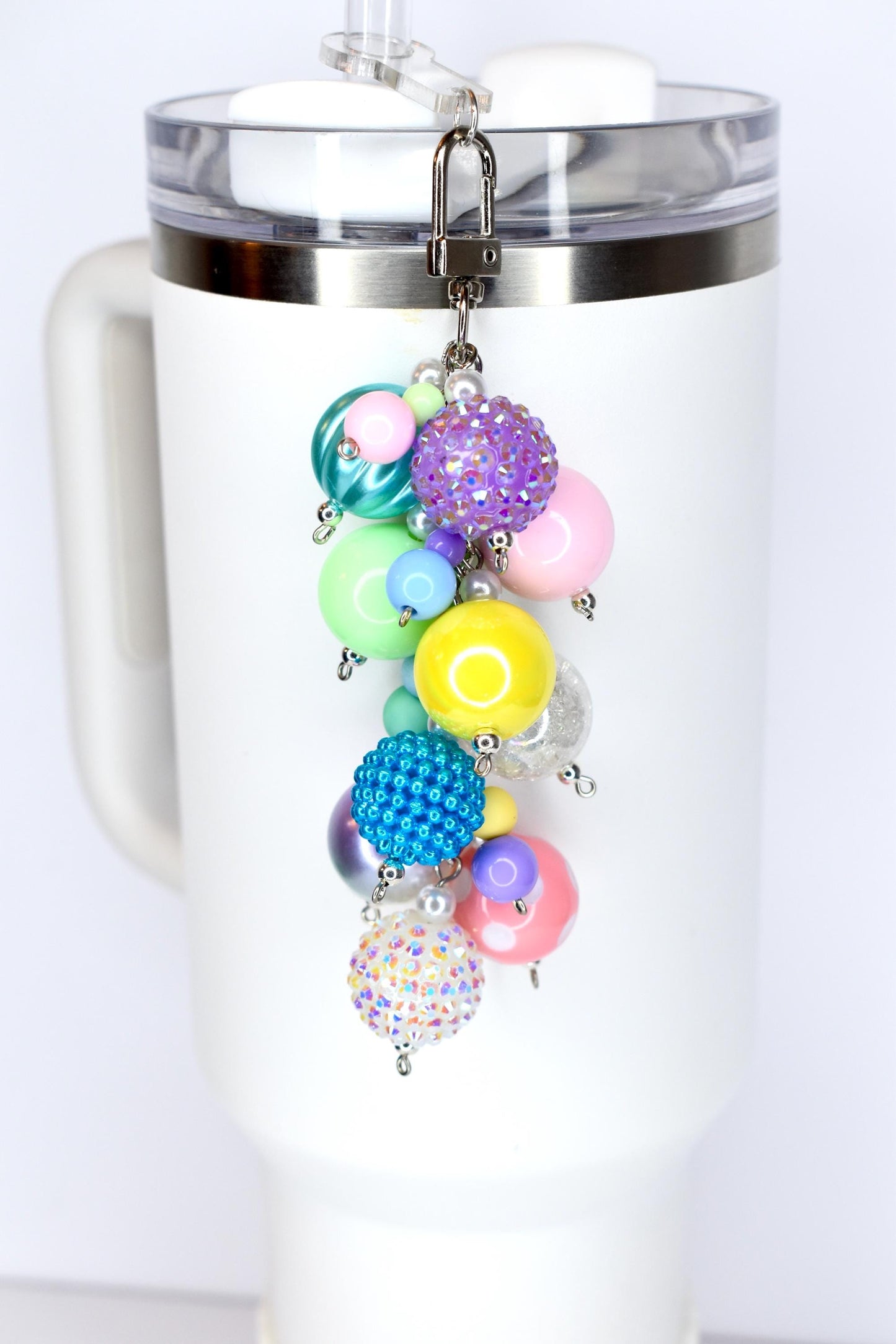 Pastel Spring Tumbler Straw Charm: Colorful Beaded Cup Accessory in Three Sizes