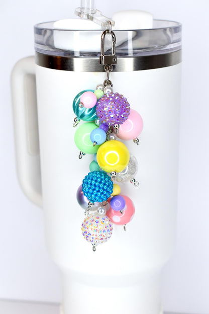Pastel Spring Tumbler Straw Charm: Colorful Beaded Cup Accessory in Three Sizes