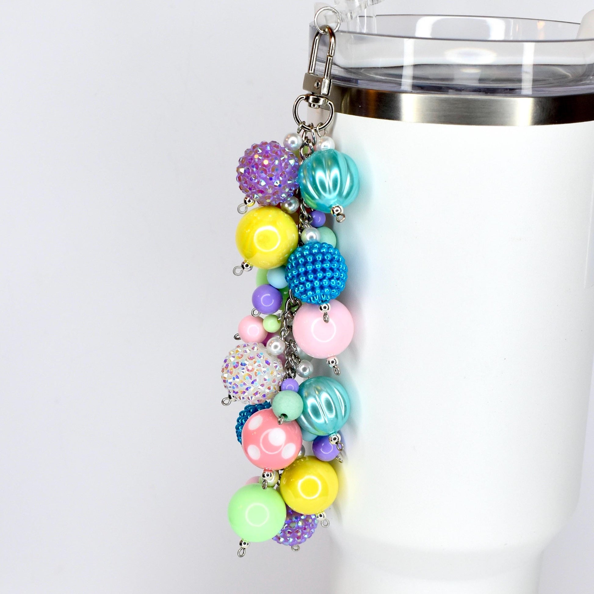 Pastel Spring Tumbler Straw Charm: Colorful Beaded Cup Accessory in Three Sizes
