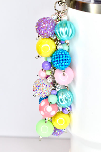 Pastel Spring Tumbler Straw Charm: Colorful Beaded Cup Accessory in Three Sizes