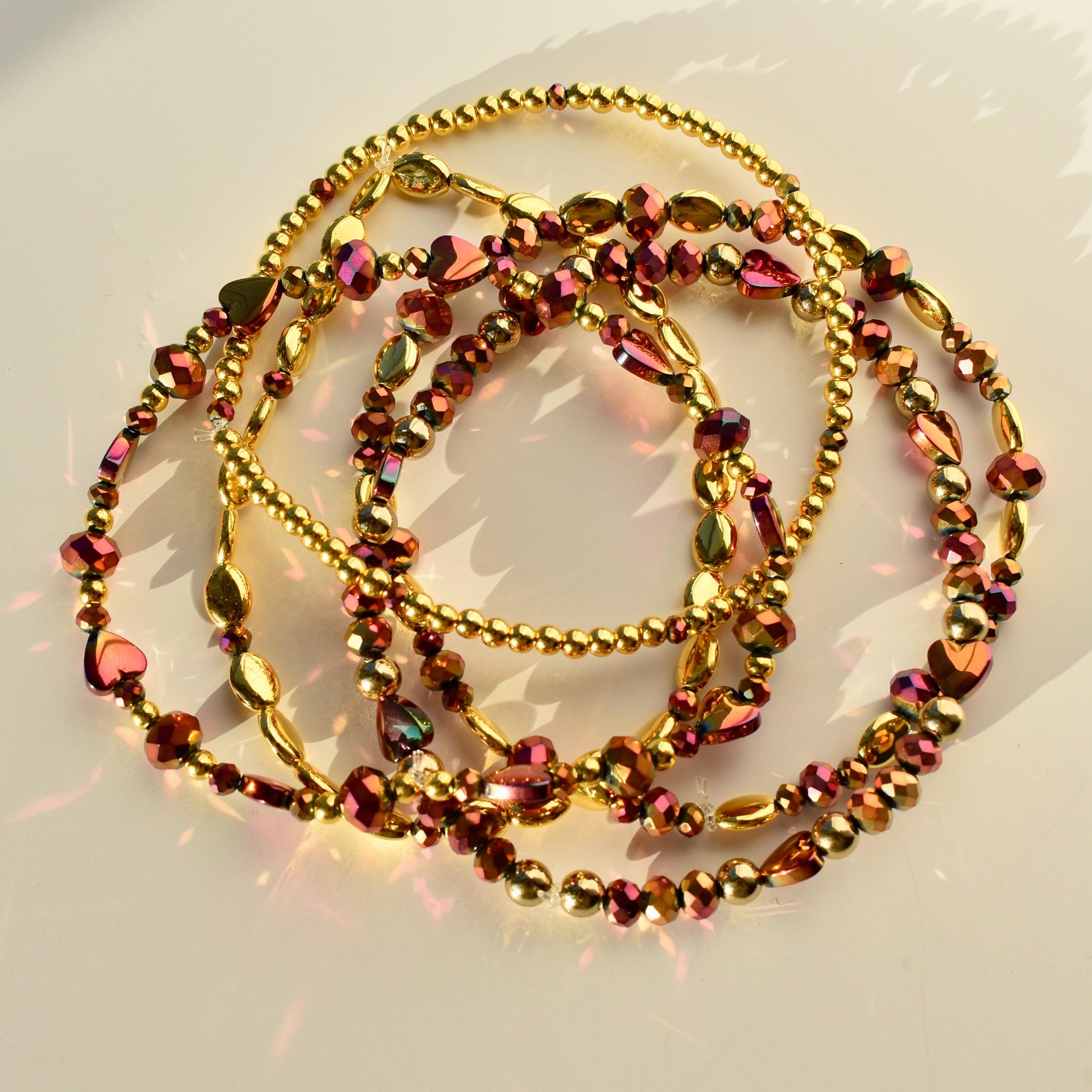 Country Gold Bracelet Collection - Dark Red and Gold Iridescent Beaded Bracelets