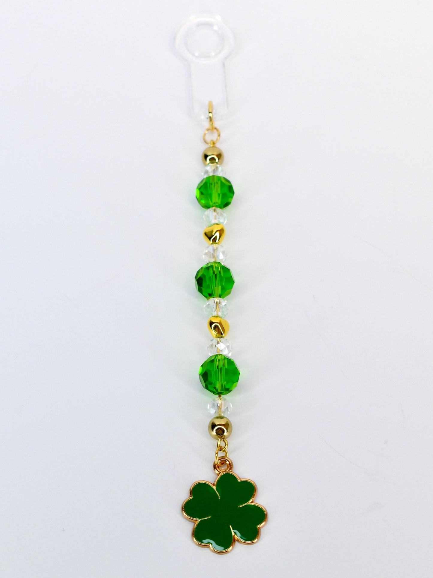 Saint Patrick's Day Tumbler Straw Charm: Green, Crystal and Gold Faceted Glass Bead Charm