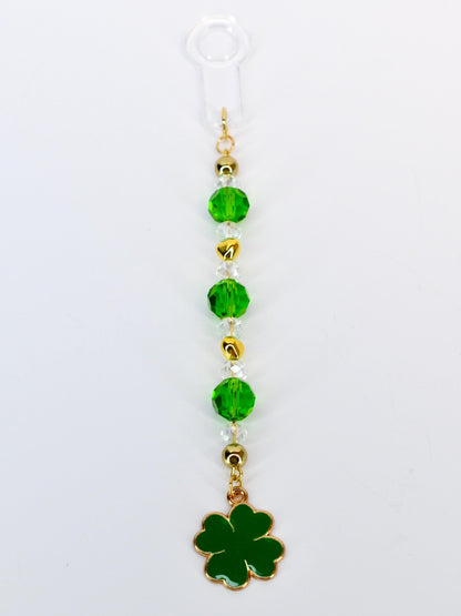 Saint Patrick's Day Tumbler Straw Charm: Green, Crystal and Gold Faceted Glass Bead Charm