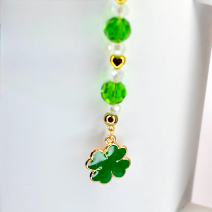 Saint Patrick's Day Tumbler Straw Charm: Green, Crystal and Gold Faceted Glass Bead Charm
