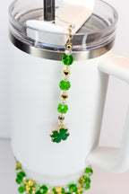 Saint Patrick's Day Tumbler Straw Charm: Green, Crystal and Gold Faceted Glass Bead Charm