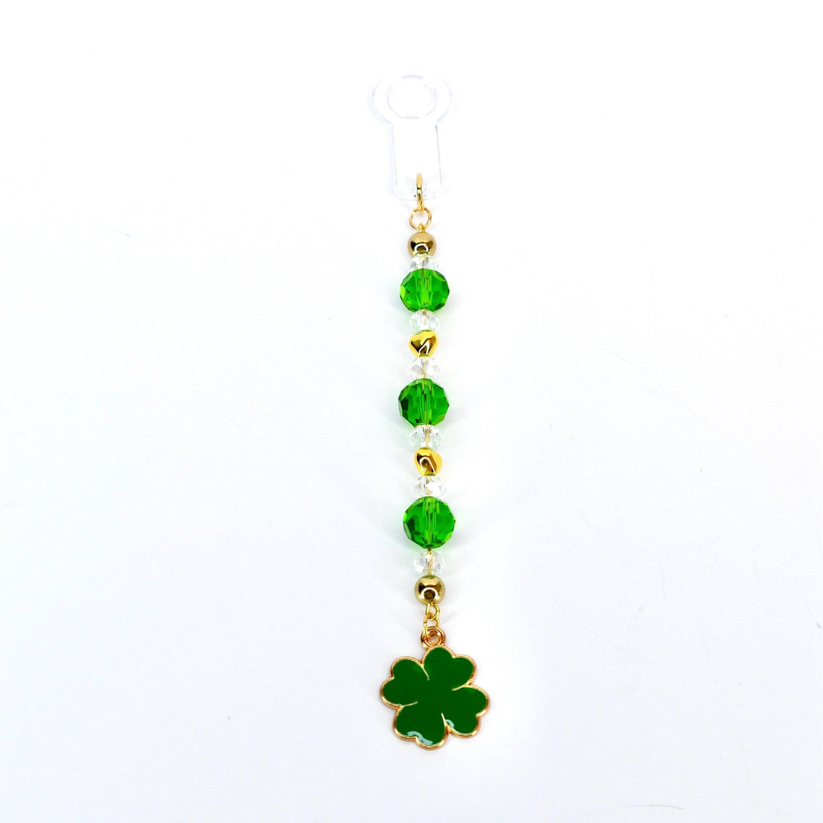 Saint Patrick's Day Tumbler Straw Charm: Green, Crystal and Gold Faceted Glass Bead Charm