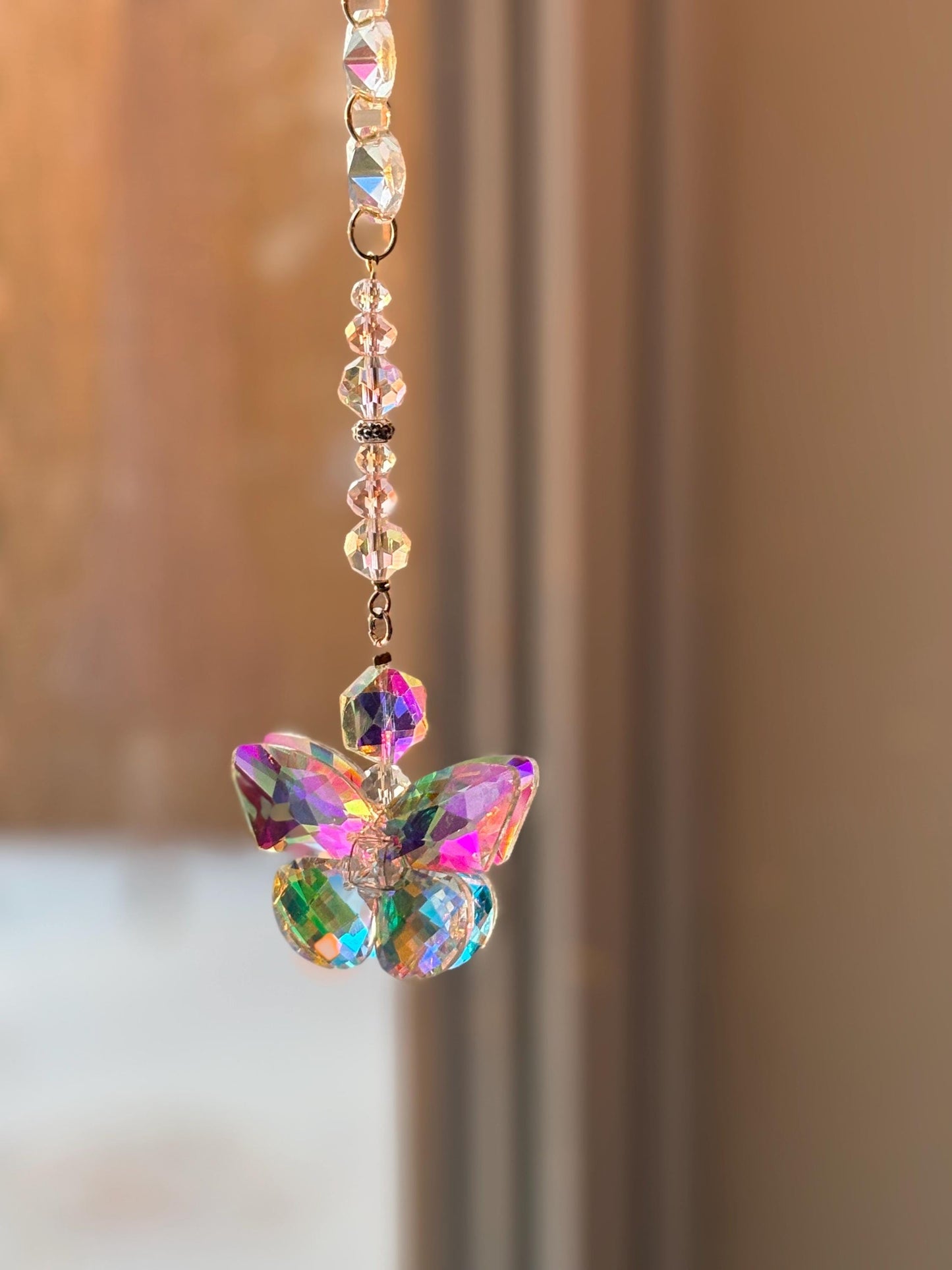 Crystal Car Charm Butterfly Rearview Mirror Ornament Hanging Pendant Suncatcher Rainbow Maker Vehicle Accessory Beautiful Decoration Sparkling Prism Effect Light Catcher Whimsical Design Nature Inspired Accessory Perfect Gift Drivers