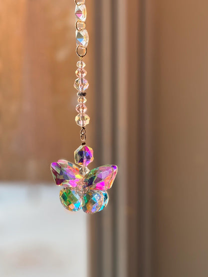 Crystal Car Charm Butterfly Rearview Mirror Ornament Hanging Pendant Suncatcher Rainbow Maker Vehicle Accessory Beautiful Decoration Sparkling Prism Effect Light Catcher Whimsical Design Nature Inspired Accessory Perfect Gift Drivers