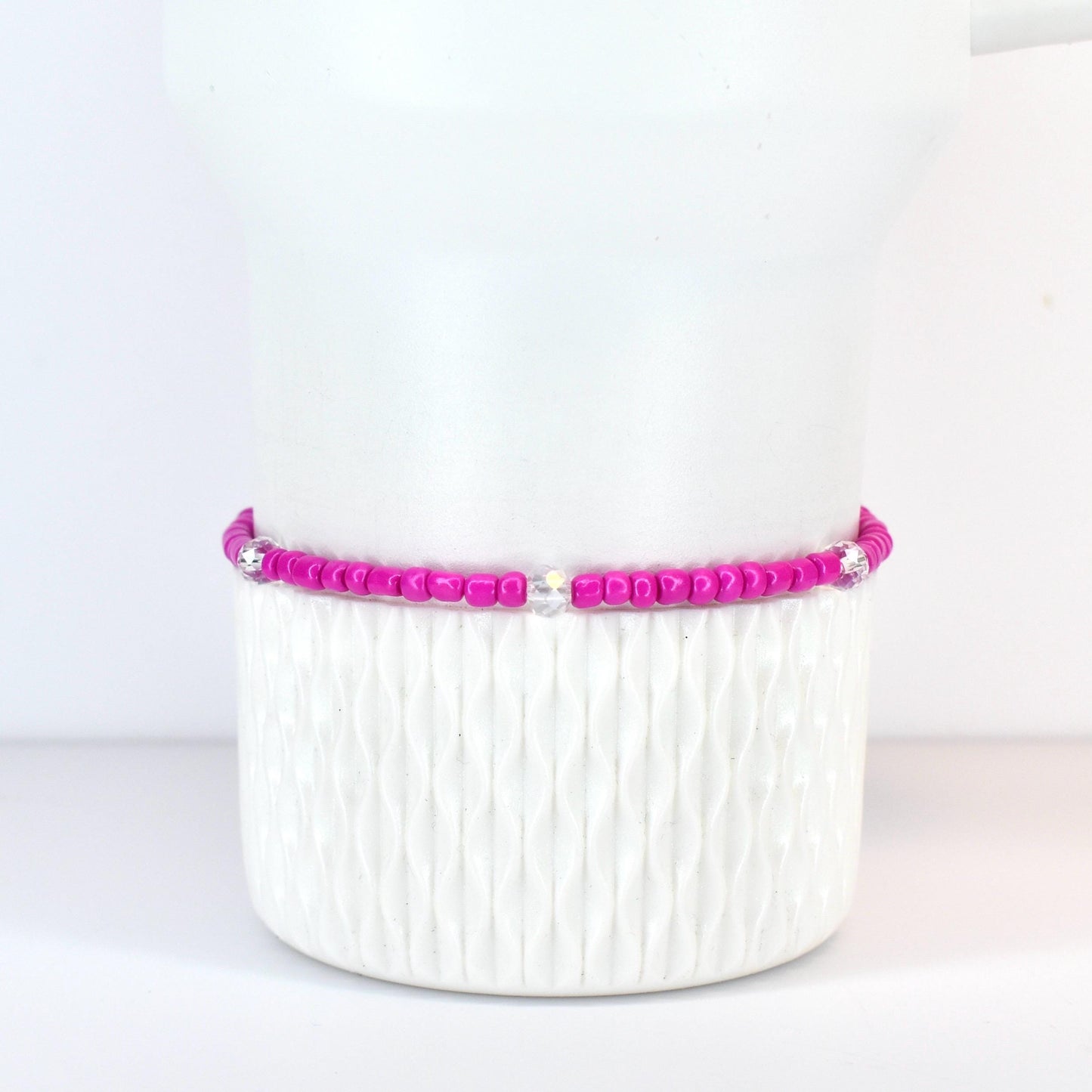 Soft Orchid Bracelet Collection: Magenta, Pink and Crystal Beaded Bracelets with Silver Accents