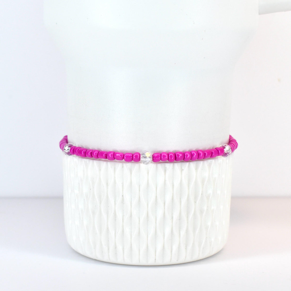 Soft Orchid Bracelet Collection: Magenta, Pink and Crystal Beaded Bracelets with Silver Accents