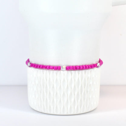 Soft Orchid Bracelet Collection: Magenta, Pink and Crystal Beaded Bracelets with Silver Accents