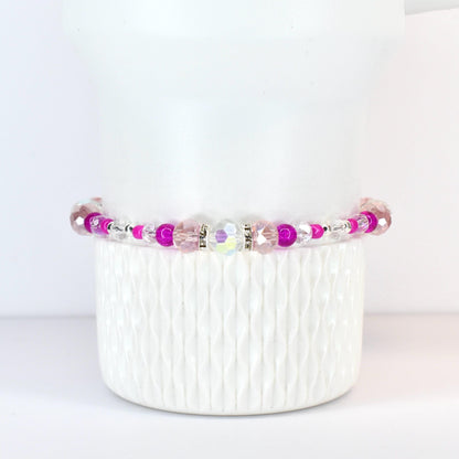 Soft Orchid Bracelet Collection: Magenta, Pink and Crystal Beaded Bracelets with Silver Accents