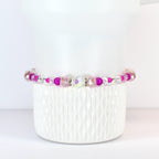 Soft Orchid Bracelet Collection: Magenta, Pink and Crystal Beaded Bracelets with Silver Accents