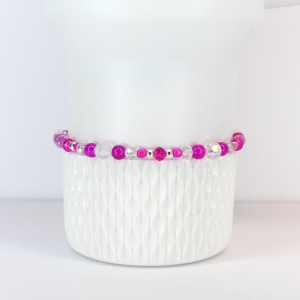 Soft Orchid Bracelet Collection: Magenta, Pink and Crystal Beaded Bracelets with Silver Accents