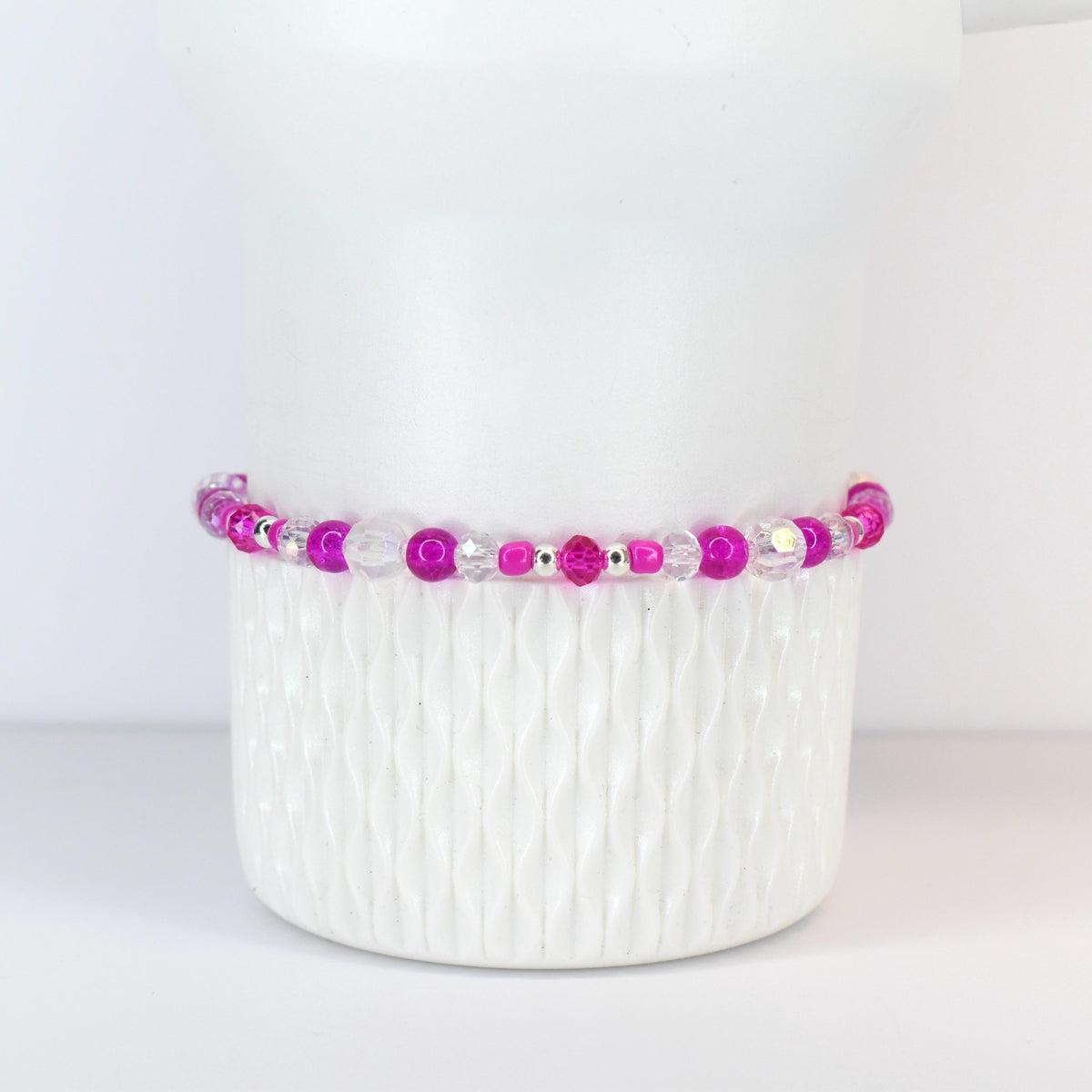 Soft Orchid Bracelet Collection: Magenta, Pink and Crystal Beaded Bracelets with Silver Accents