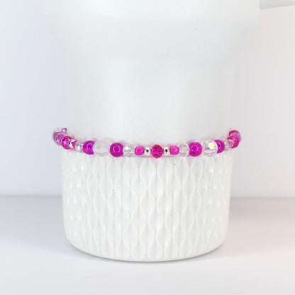 Soft Orchid Bracelet Collection: Magenta, Pink and Crystal Beaded Bracelets with Silver Accents