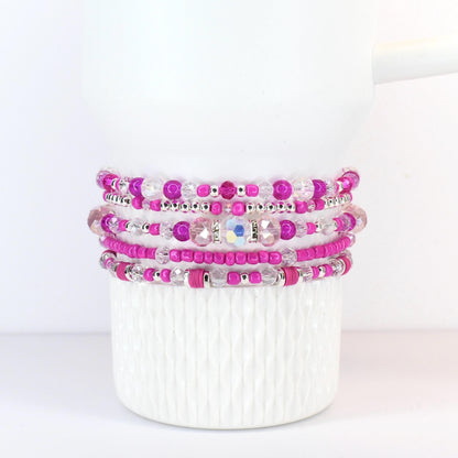 Soft Orchid Bracelet Collection: Magenta, Pink and Crystal Beaded Bracelets with Silver Accents