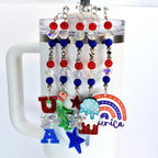 Patriotic Tumbler Straw Charm: Red White Blue Beaded USA Accessory
