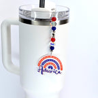 Patriotic Tumbler Straw Charm: Red White Blue Beaded USA Accessory