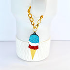 Red White and Blue Ice Cream Cone Tumbler Handle Charm with Gold Chain and Clasp
