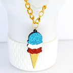 Red White and Blue Ice Cream Cone Tumbler Handle Charm with Gold Chain and Clasp