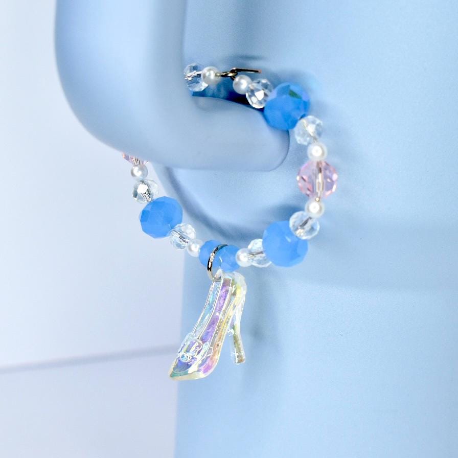 Cinderella Slipper Tumbler Handle Bracelet: Crystal and Iridescent Shoe Charm