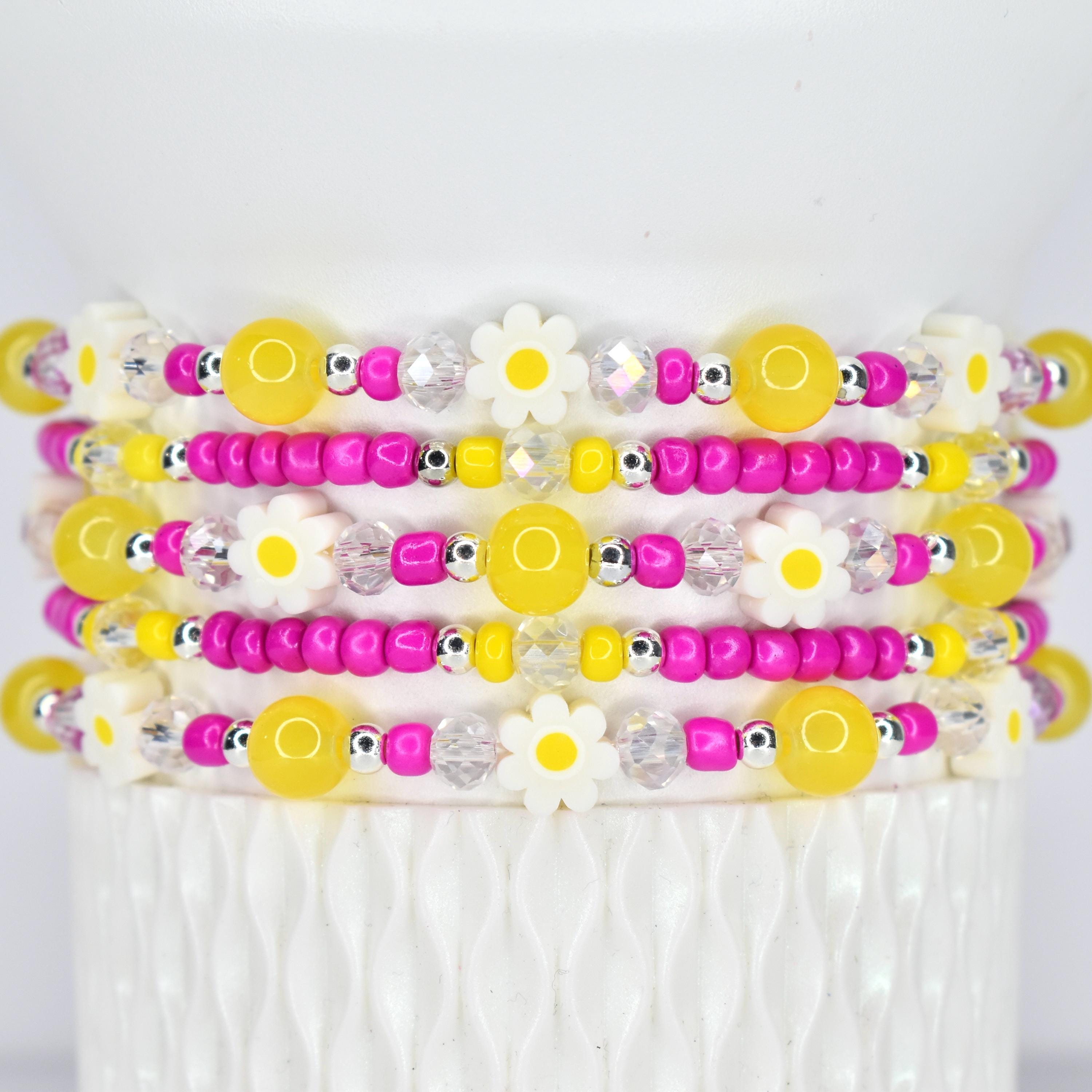 Yellow Pink Daisy Flower Bracelets