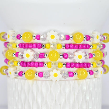 Yellow Pink Daisy Flower Bracelet Collection